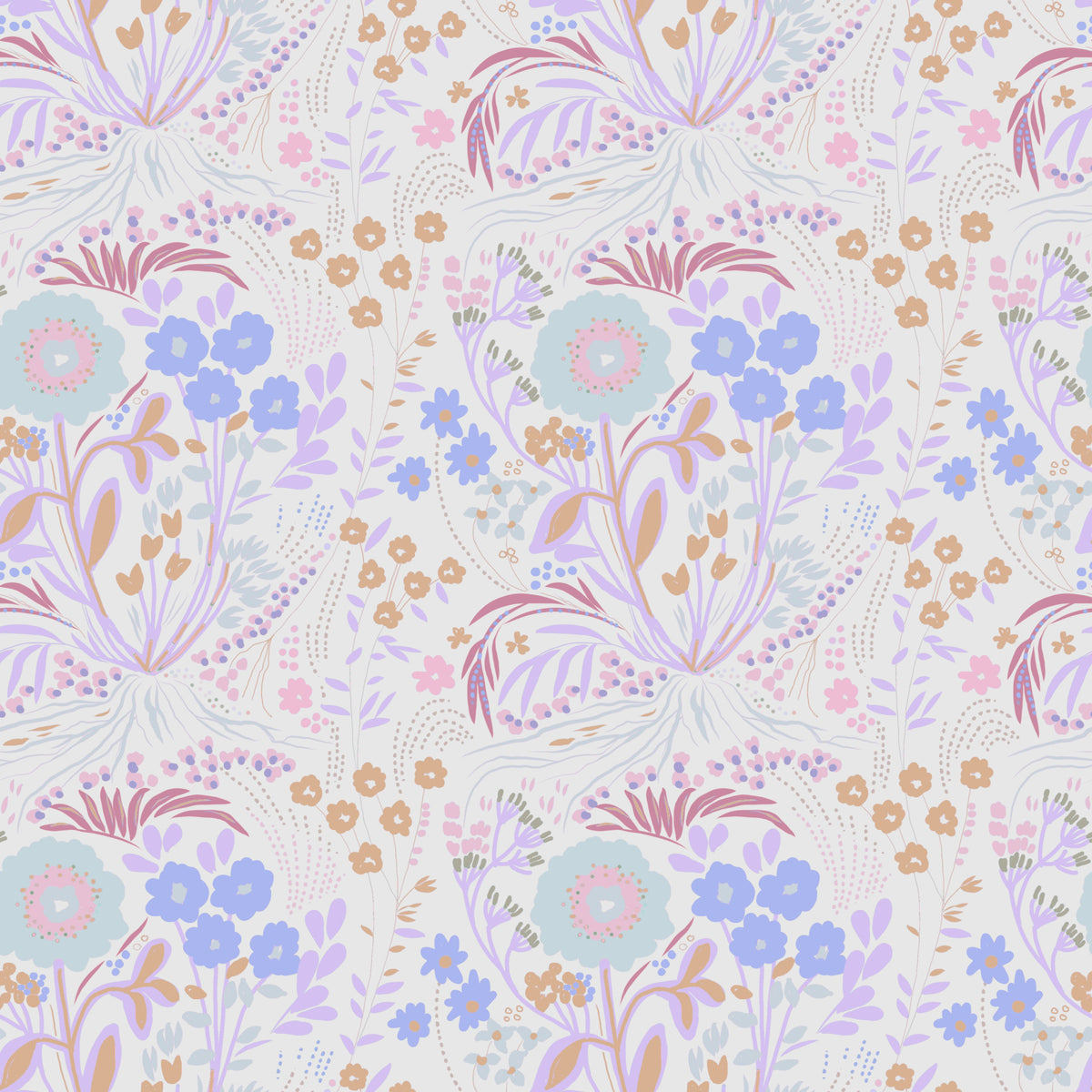 Whimsical Pastel Meadow Floral Wallpaper⁠ in your room — zoomed