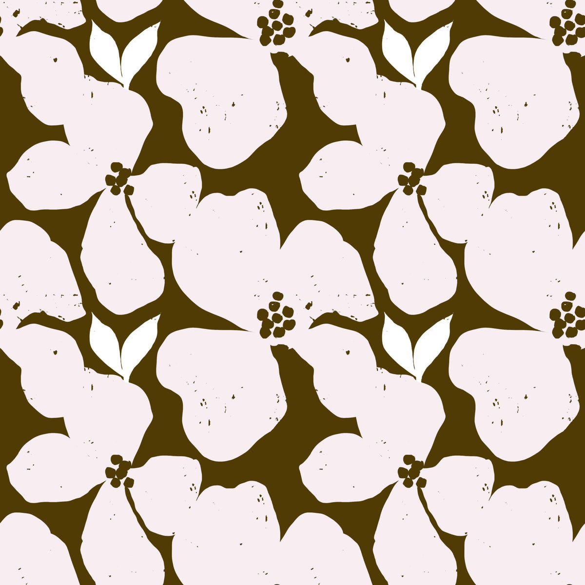 Earthy Olive and Blush Bold Floral Wallpaper⁠ in your room — zoomed