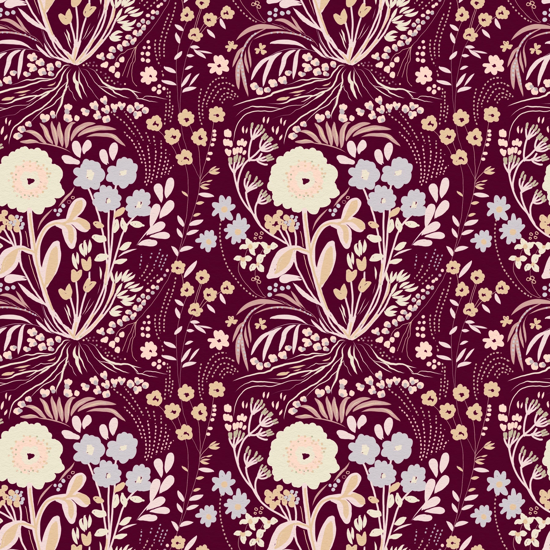 Midnight Wildflower Meadow on Red Wallpaper⁠