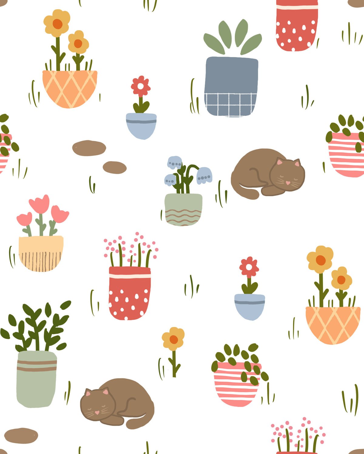 Sleeping Cats and Potted Plants Wall Mural in your room — zoomed