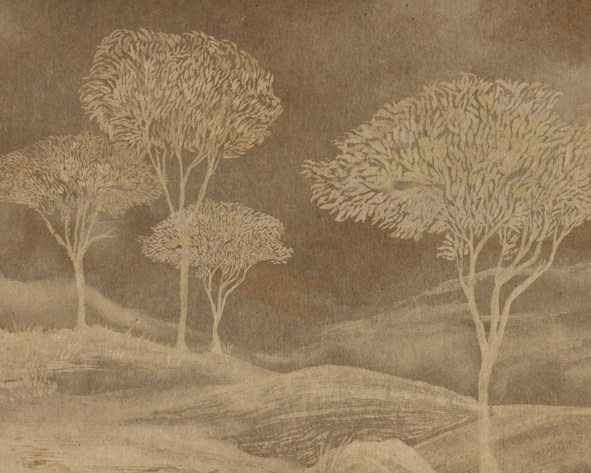 Rustic Sepia Hills Landscape Wall Mural