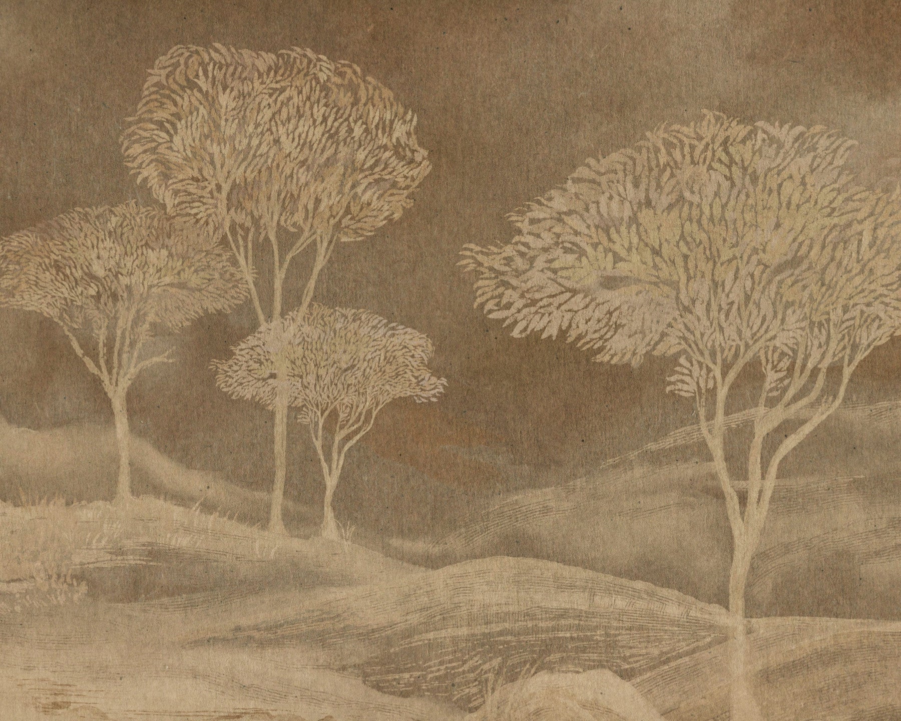 Rustic Sepia Hills Landscape Wall Mural