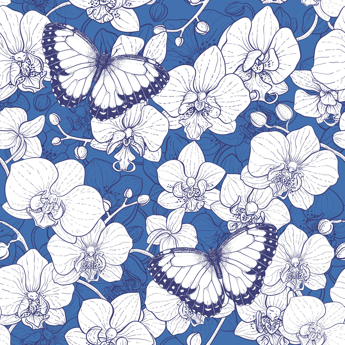 Botanical Orchid Garden with Butterflies Wallpaper⁠