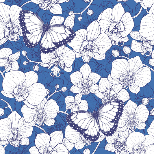 Botanical Orchid Garden with Butterflies Wallpaper⁠