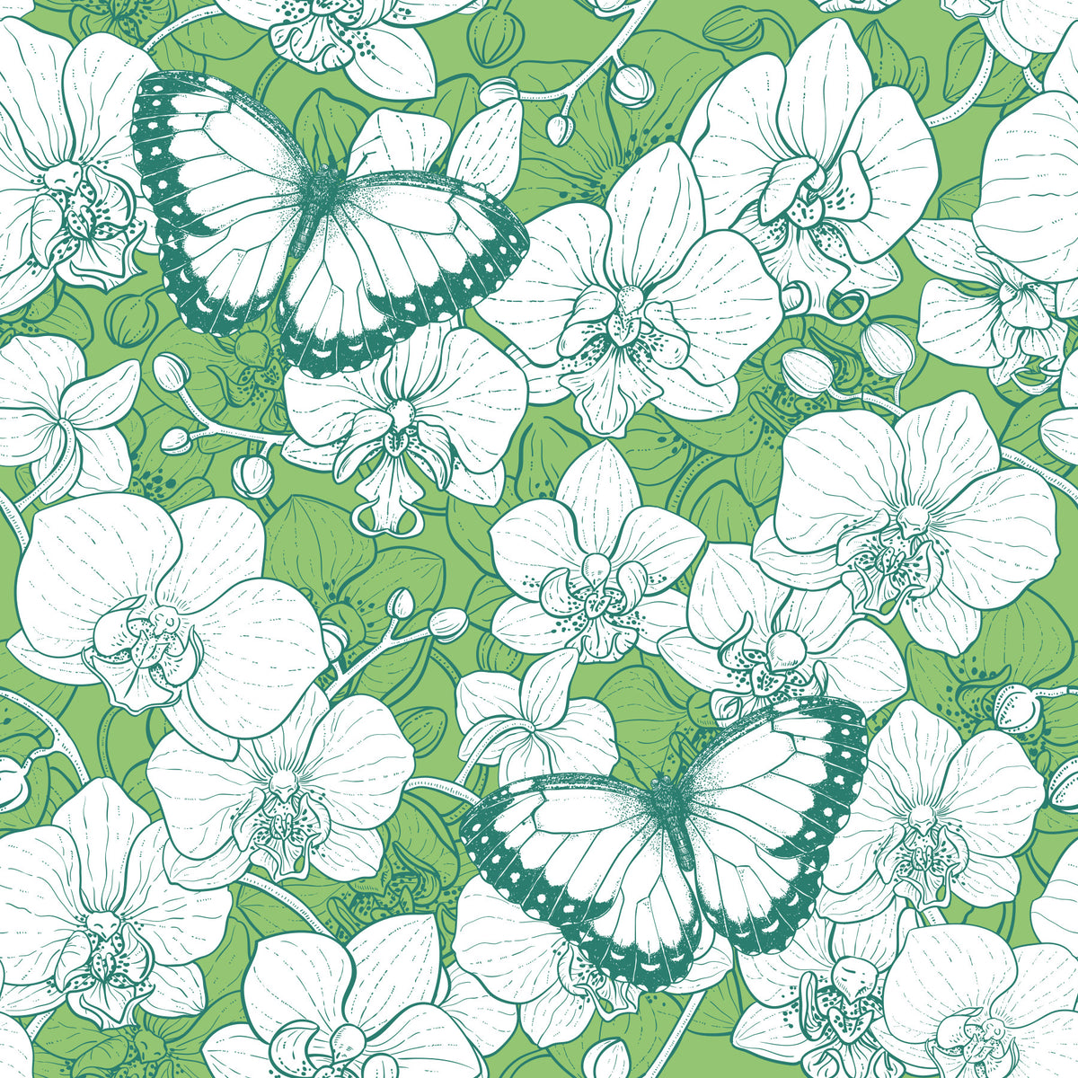 Botanical Orchid Garden with Butterflies 2 Wallpaper⁠ in your room — zoomed
