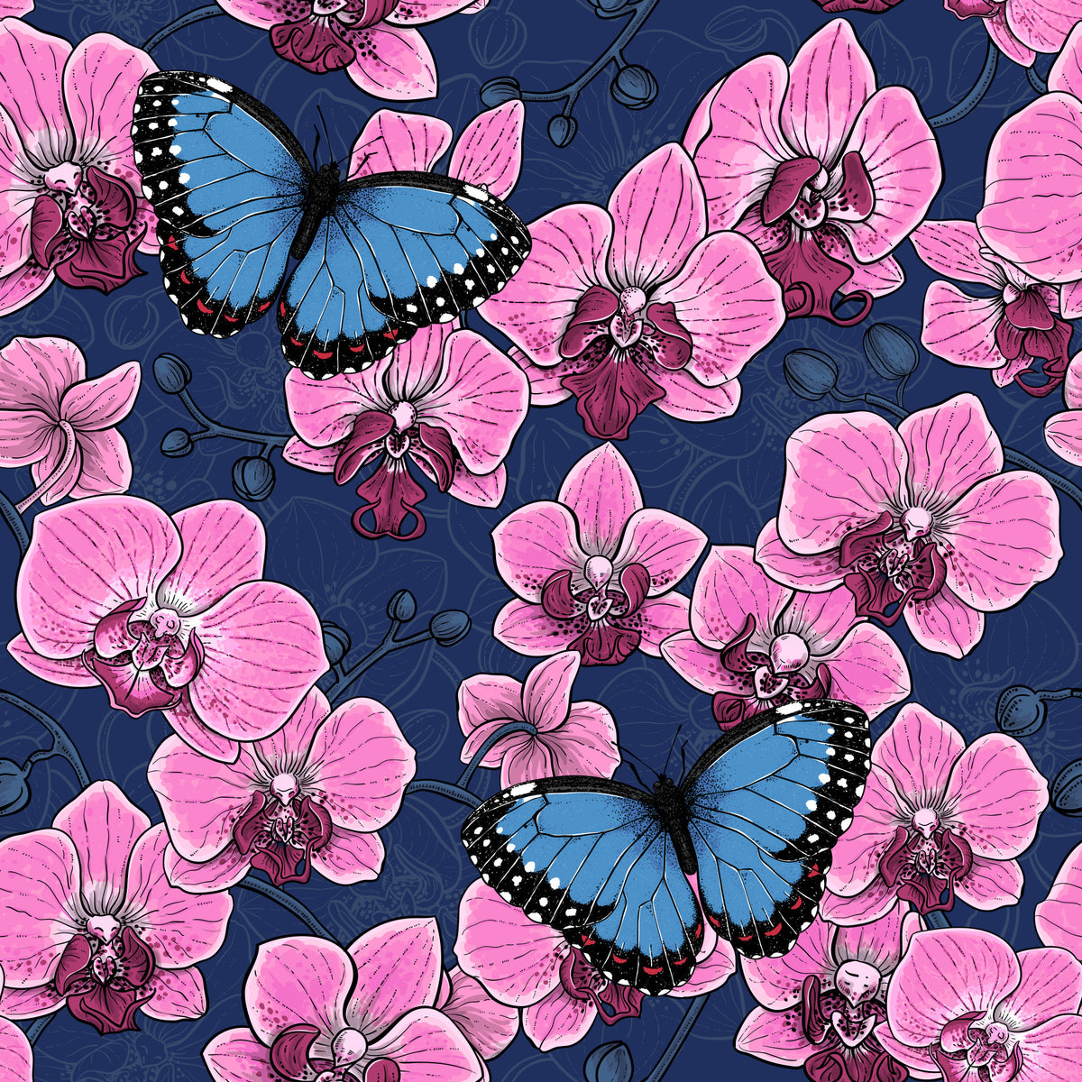 Botanical Orchid Garden with Butterflies 3 Wallpaper⁠