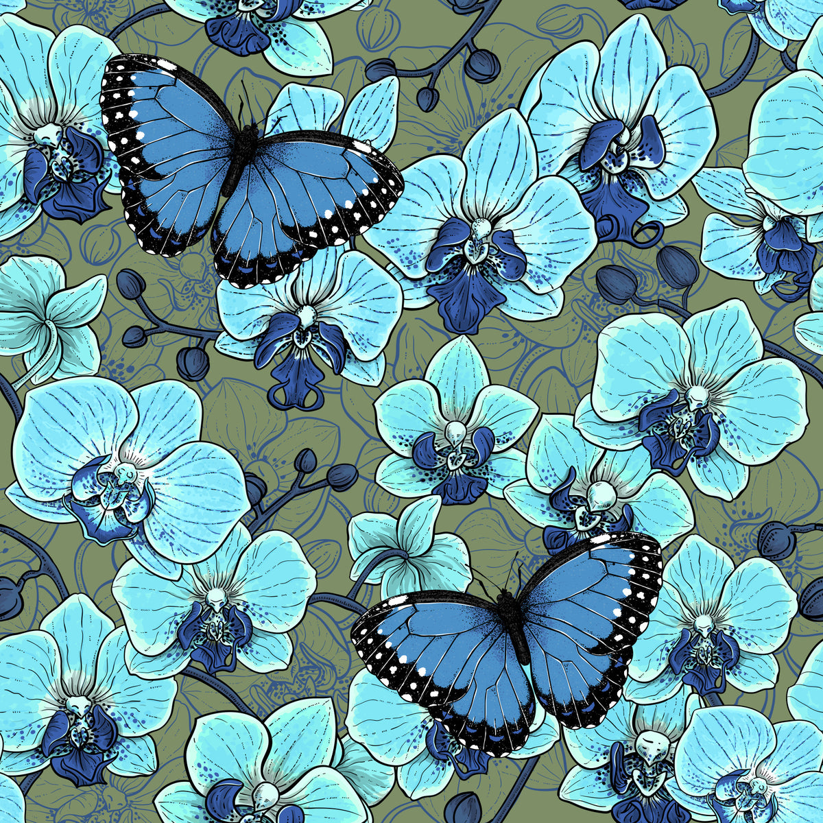 Botanical Orchid Garden with Butterflies 4 Wallpaper⁠
