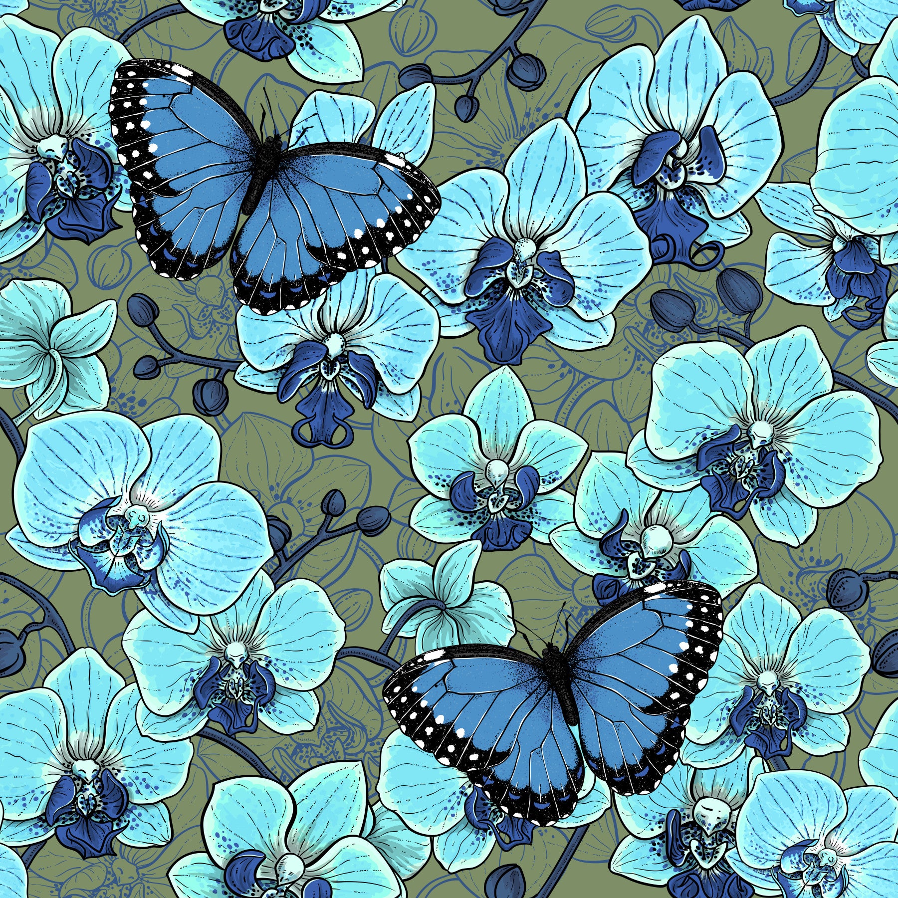 Botanical Orchid Garden with Butterflies 4 Wallpaper⁠