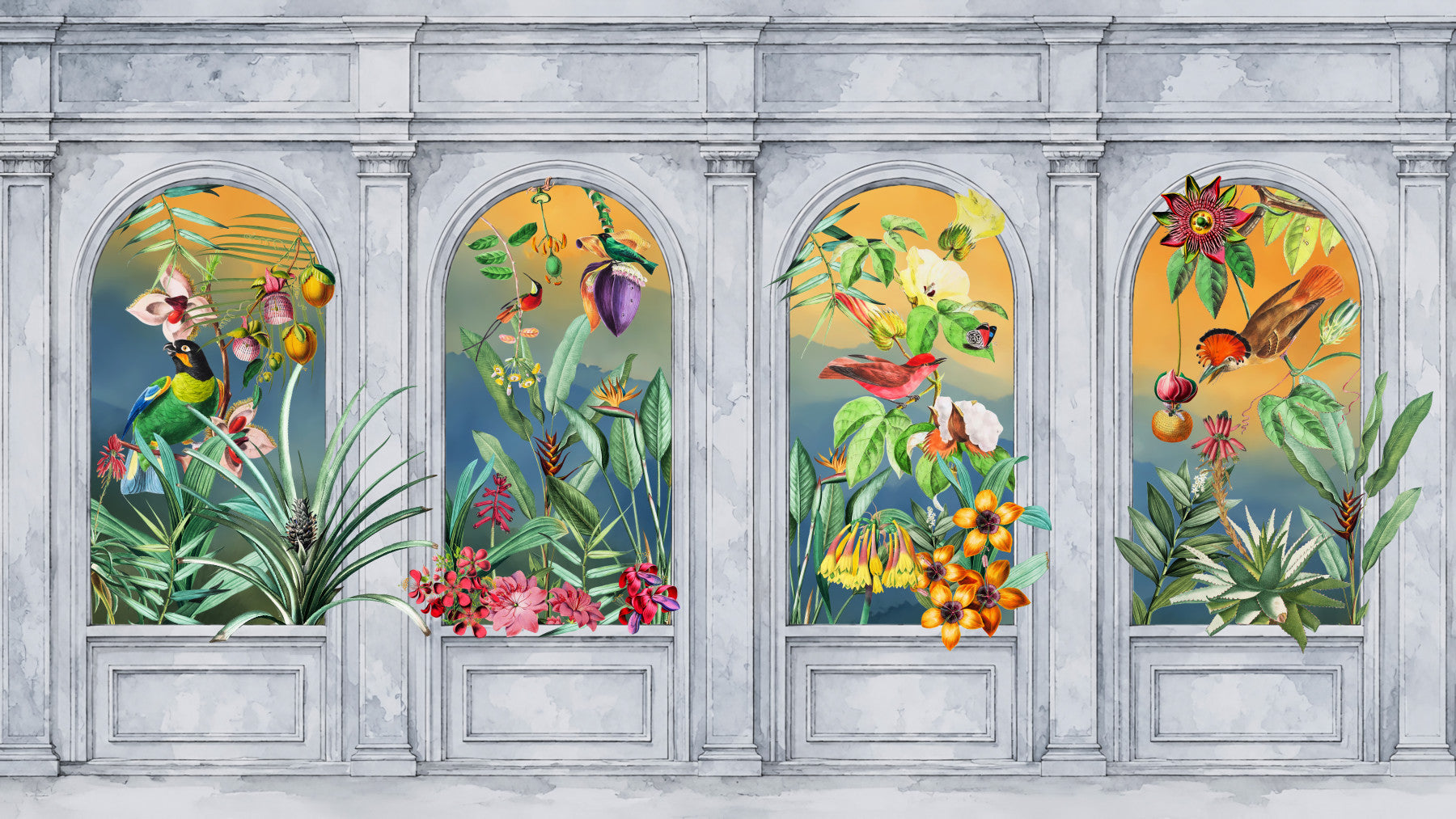Vintage Tropical Colonnade Mural