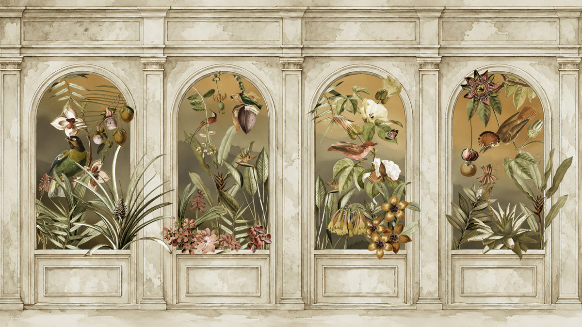 Classical Colonnade and Exotic Botanical Garden Wall Mural