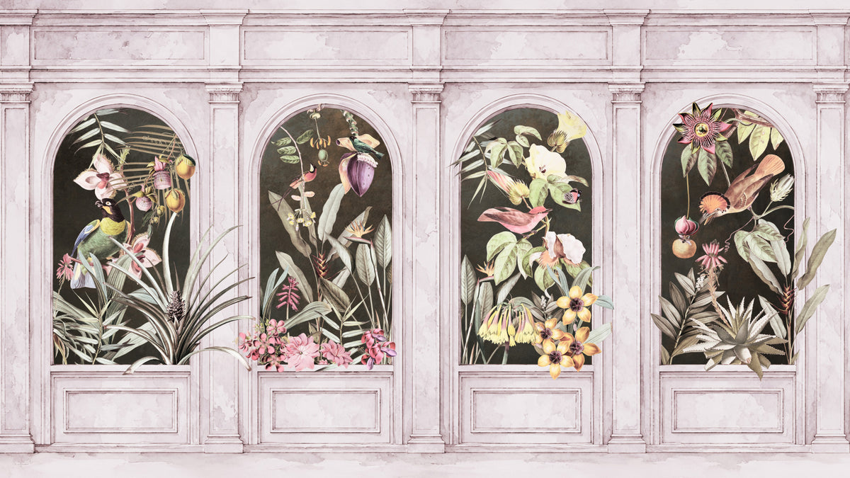 Vintage Architectural Botanical Arches Wall Mural
