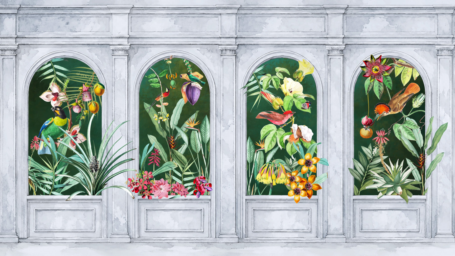 Orangerie Arches Tropical Botanical Wall Mural