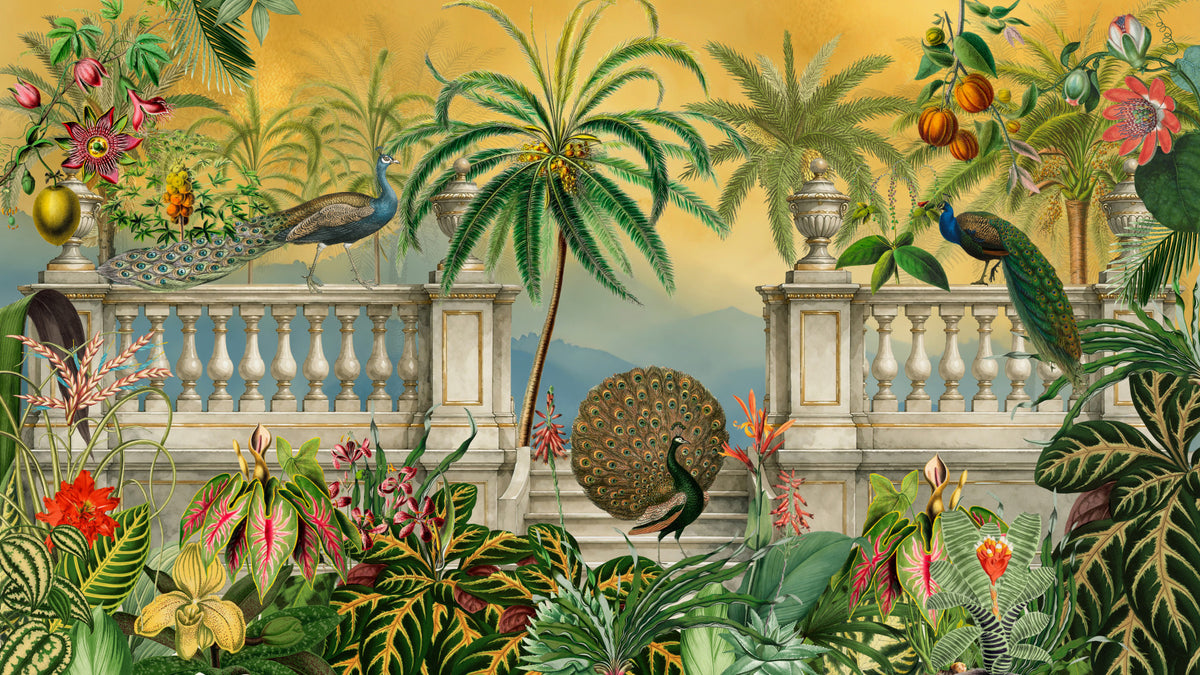 Imperial Peacock Terrace Tropical Wall Mural in your room — zoomed
