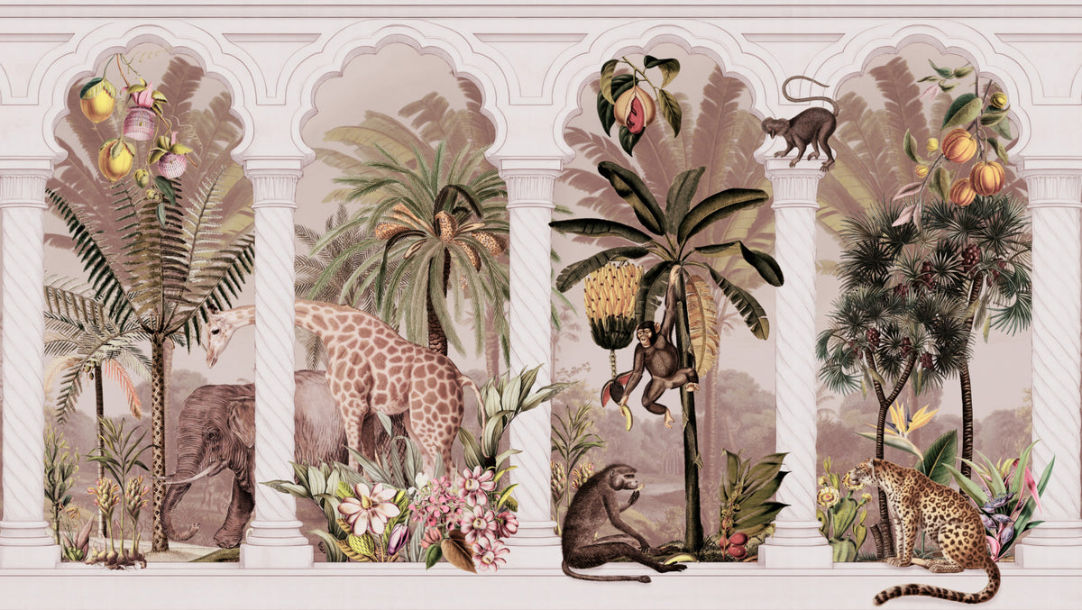 Mughal Colonnade Safari Jungle Wall Mural in your room — zoomed