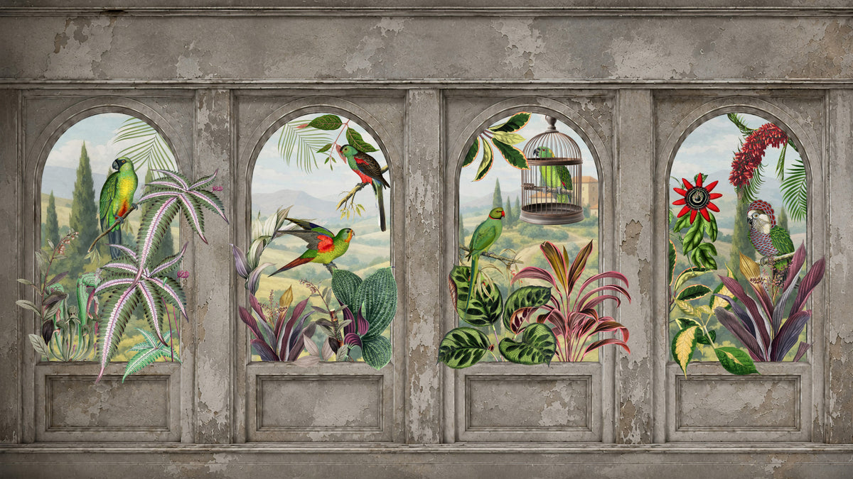 Antique Aviary Arched Wall Mural