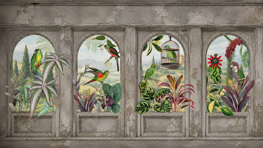 Antique Aviary Arched Wall Mural Wall Mural