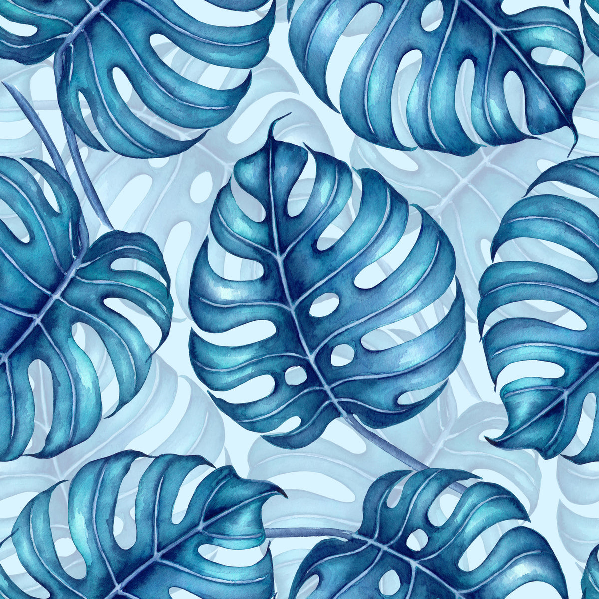 Monstera watercolor in blue Wallpaper⁠