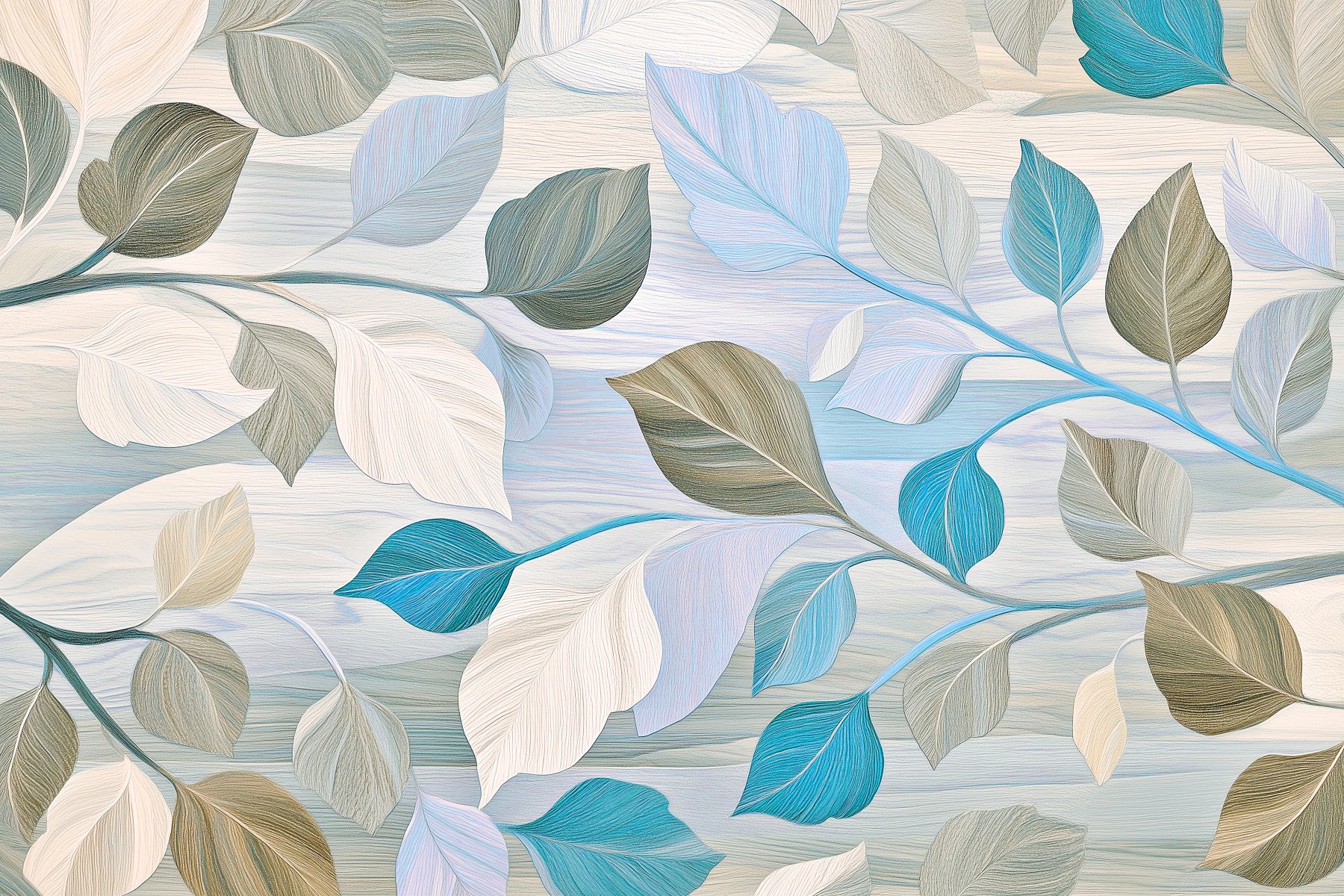 Whispering Leaves Pastel Botanical Wall Mural