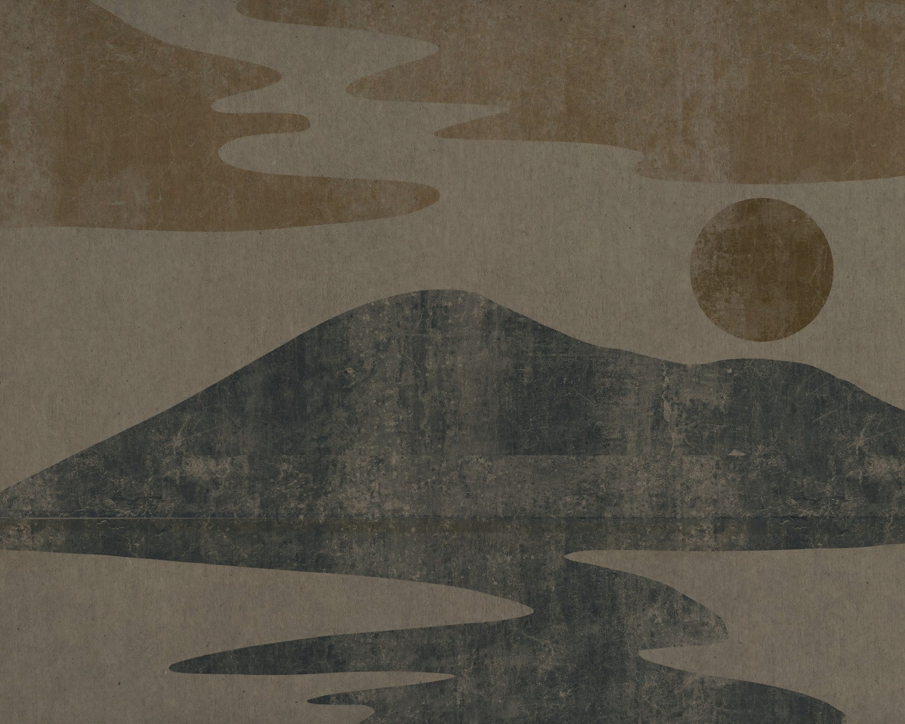 Charcoal and Ochre Wabi-Sabi Landscape Wall Mural
