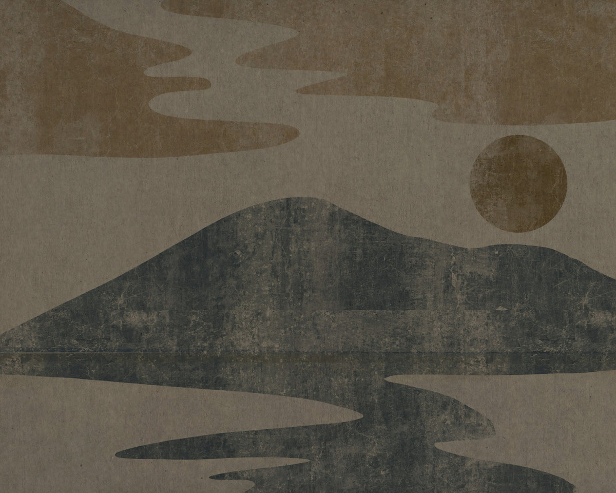 Charcoal and Ochre Wabi-Sabi Landscape Wall Mural in your room — zoomed