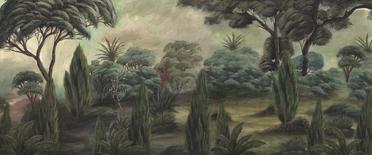 Misty Mediterranean Forest Wall Mural in your room — zoomed