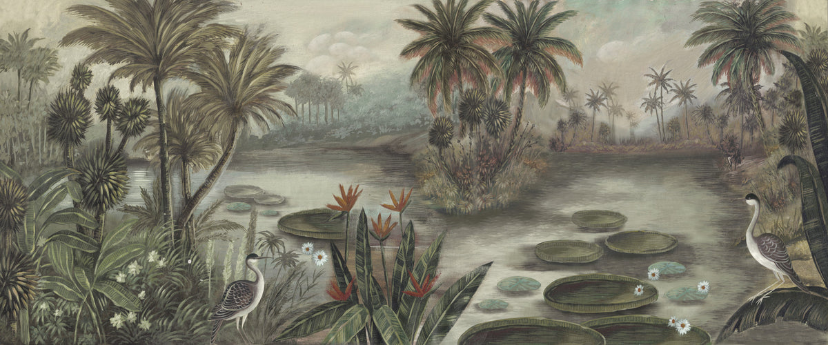 Vintage Tropical Lagoon Scenic Wall Mural in your room — zoomed