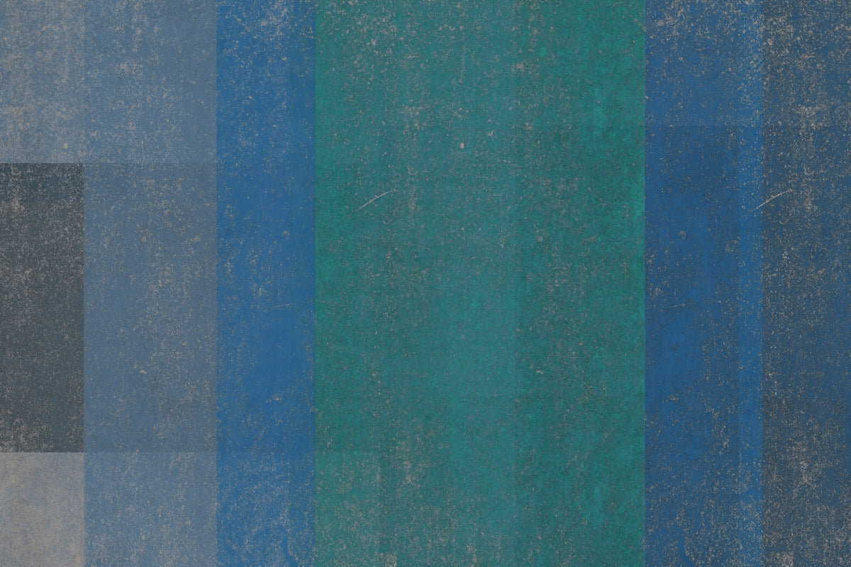 Retro Teal and Blue Textured Color Block Wall Mural
