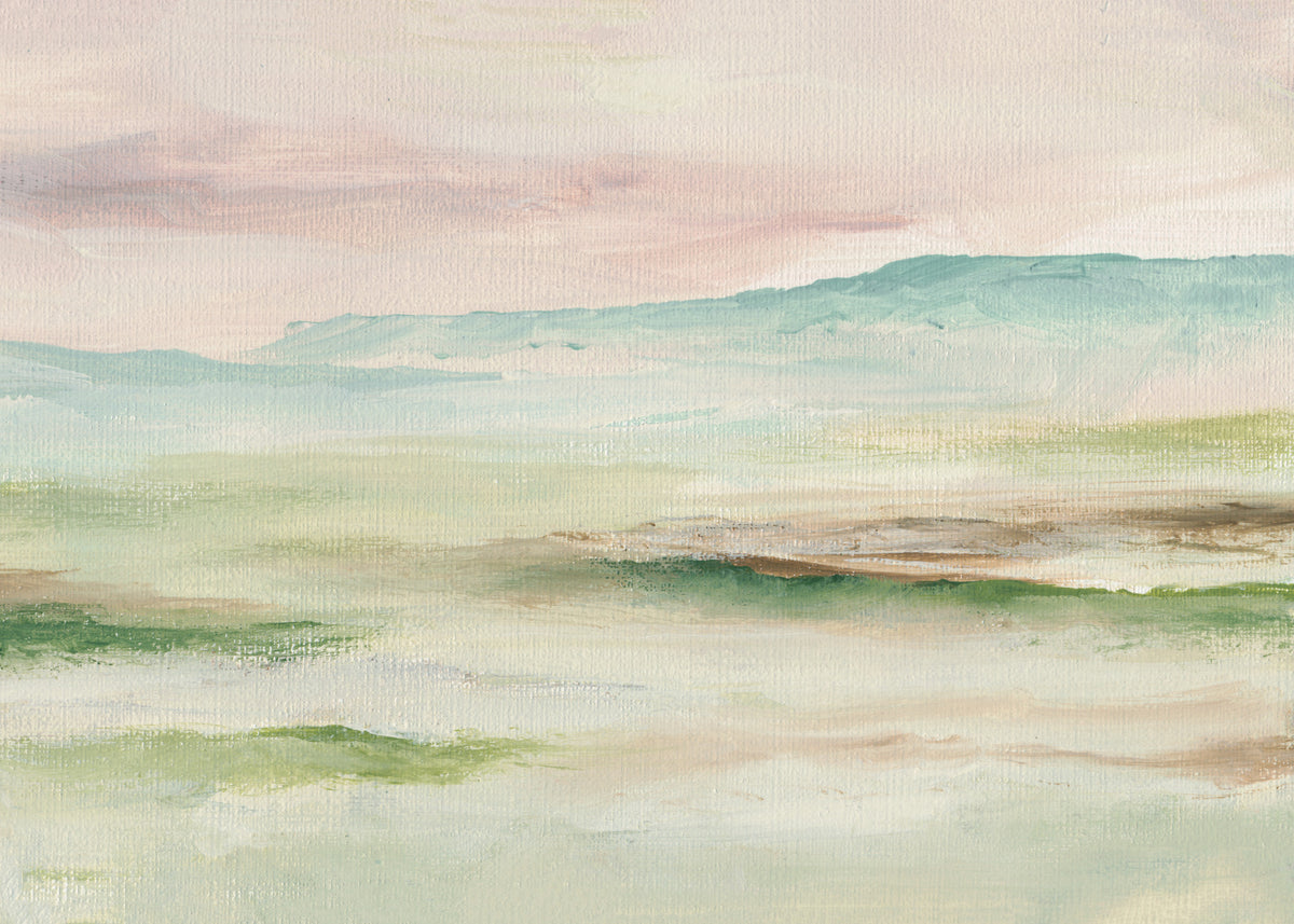 Impressionist Sage and Blush Mountain Wall Mural in your room — zoomed