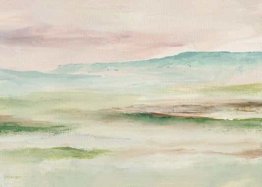 Impressionist Sage and Blush Mountain Wall Mural