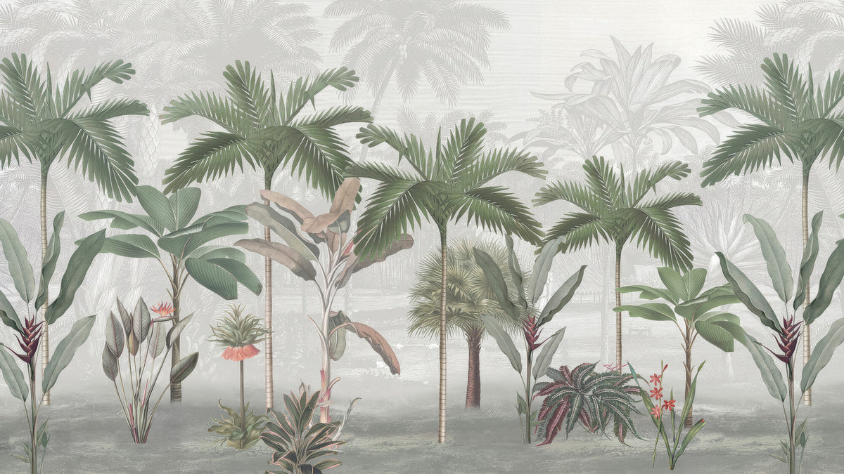 Vintage Tropical Botanical Wall Mural in your room — zoomed