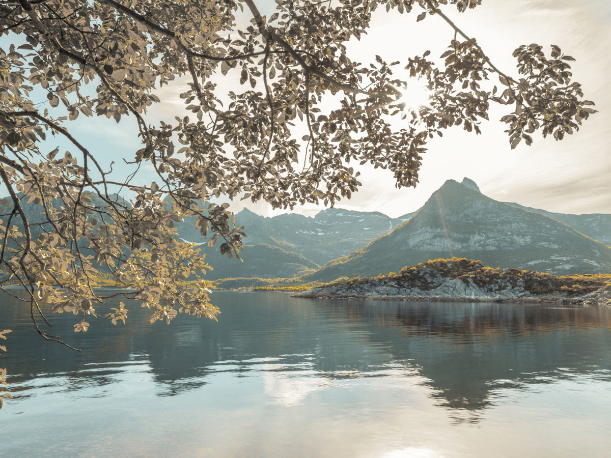 Sunlit Lake and Mountain Vista Wall Mural