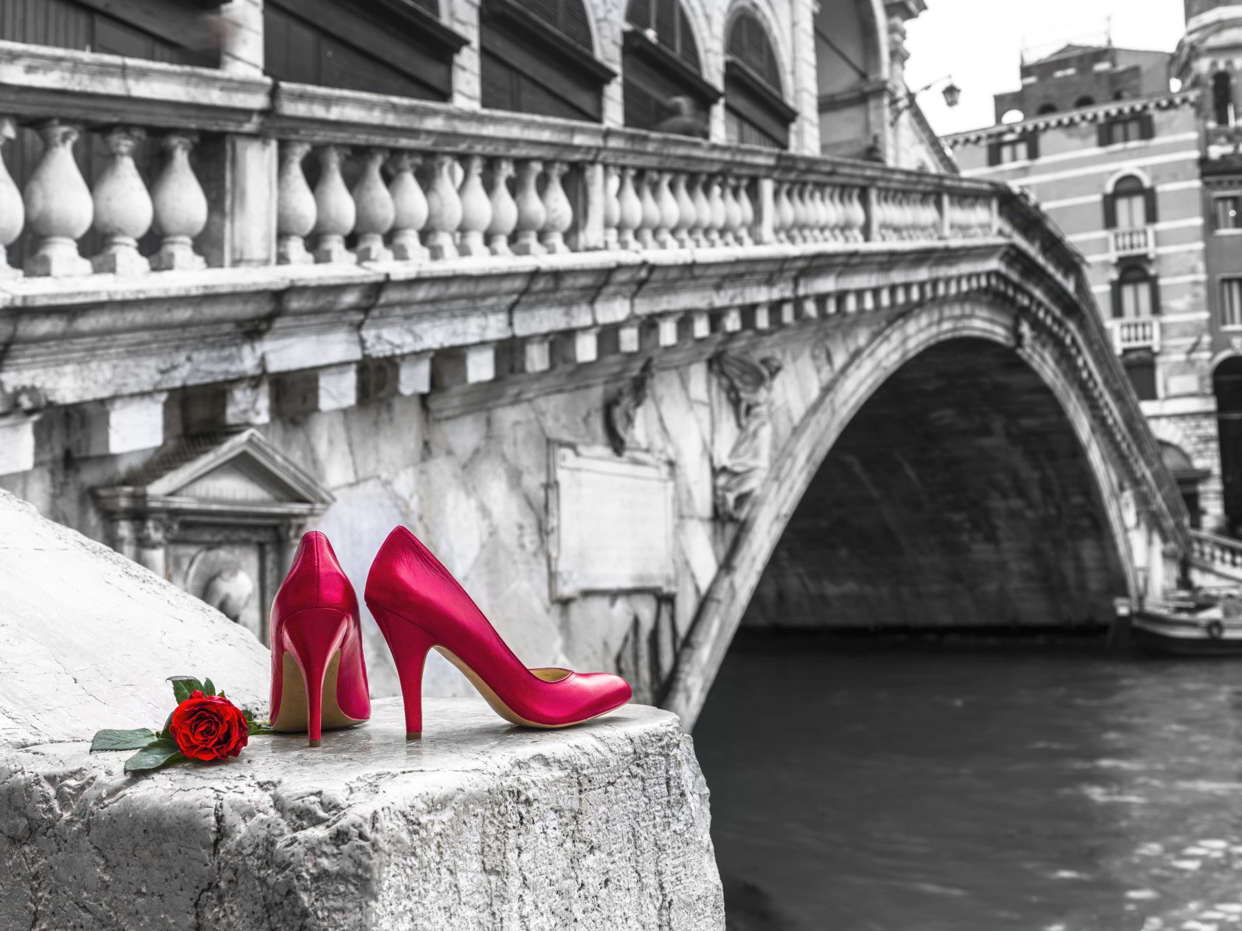 Red Stilettos and Rose on the Rialto Bridge Wall Mural