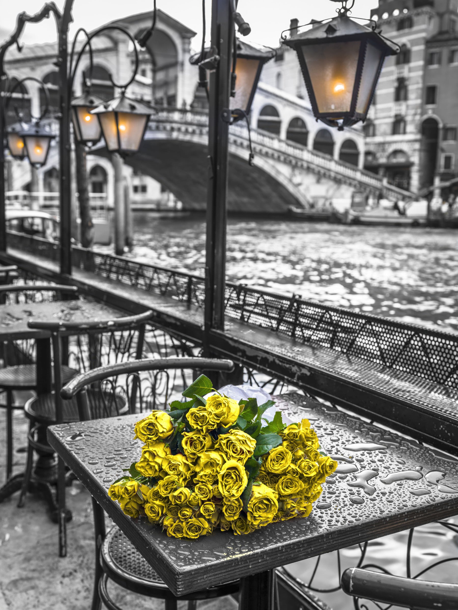 Venetian Rain with Golden Roses Wall Mural