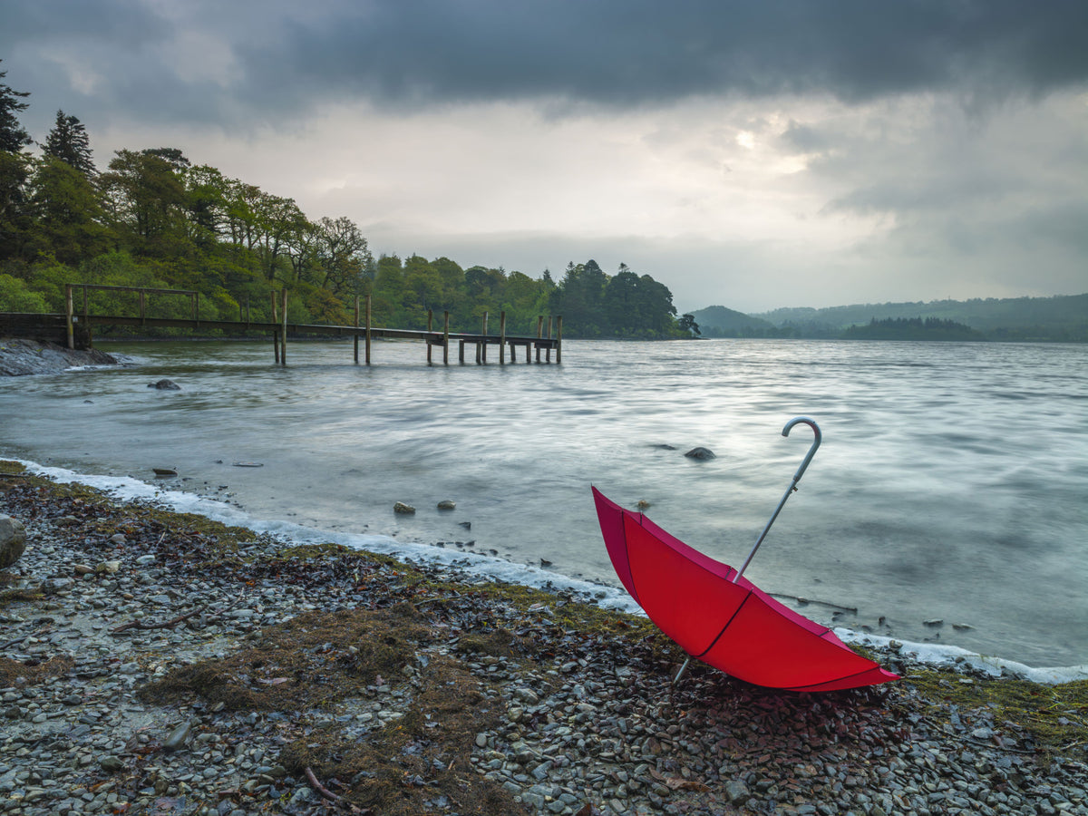 Crimson Accent on Lake District Shore Wall Mural