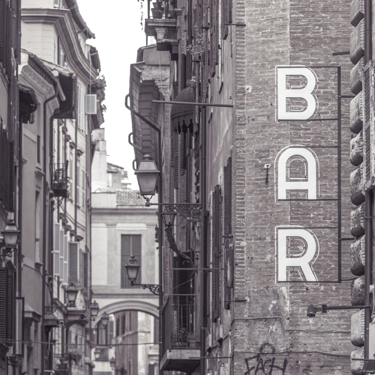Vintage Neon Sign on Rome Shuttered Street Wall Mural