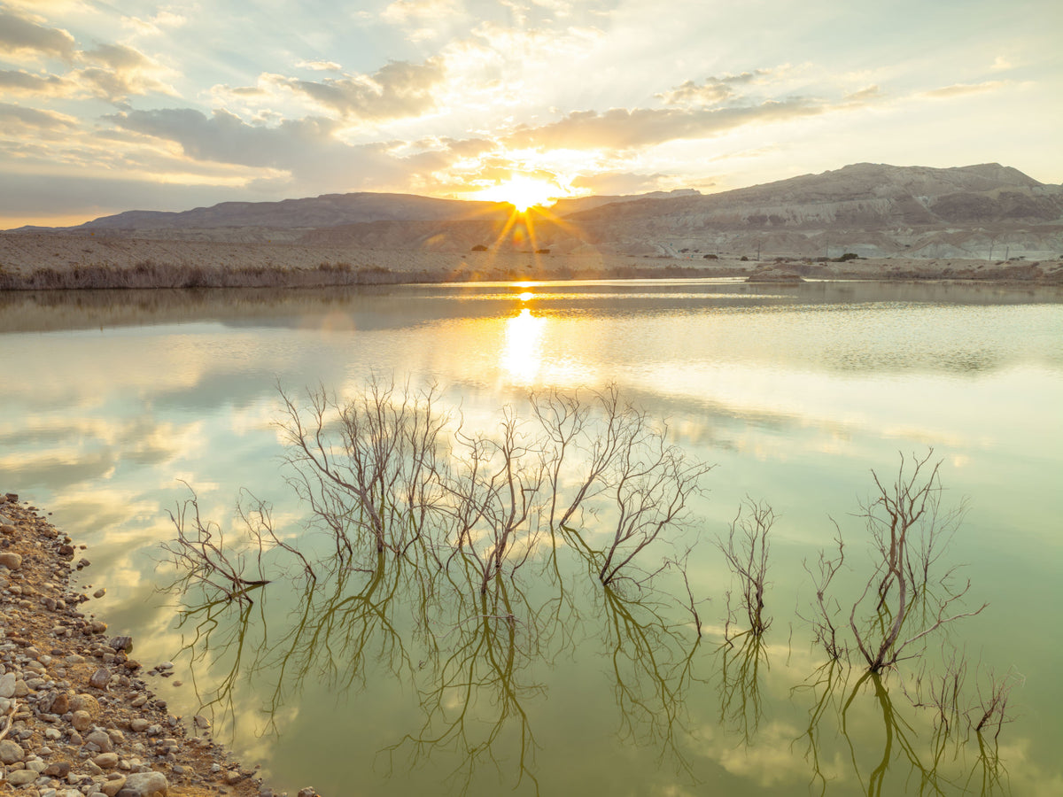 Sunset Reflections over Peaceful Lake Wall Mural in your room — zoomed