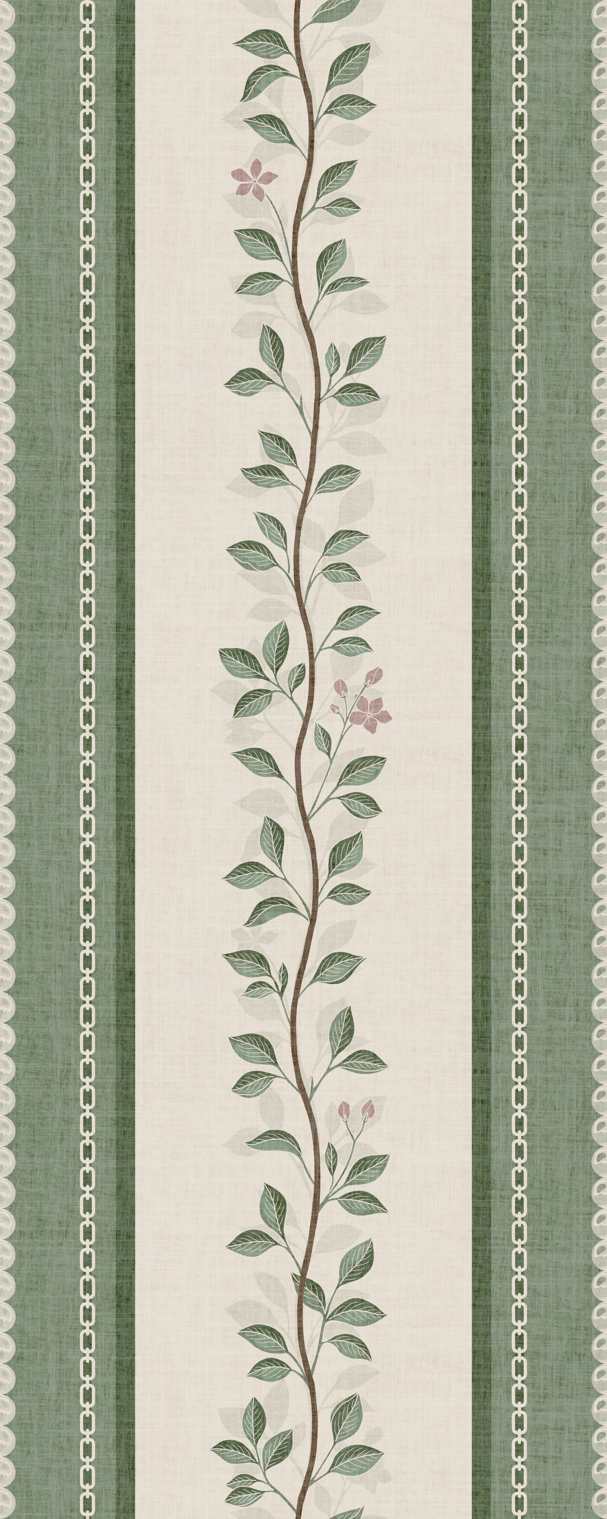 Winding Sage Vine Linen Stripe Wallpaper⁠ in your room — zoomed