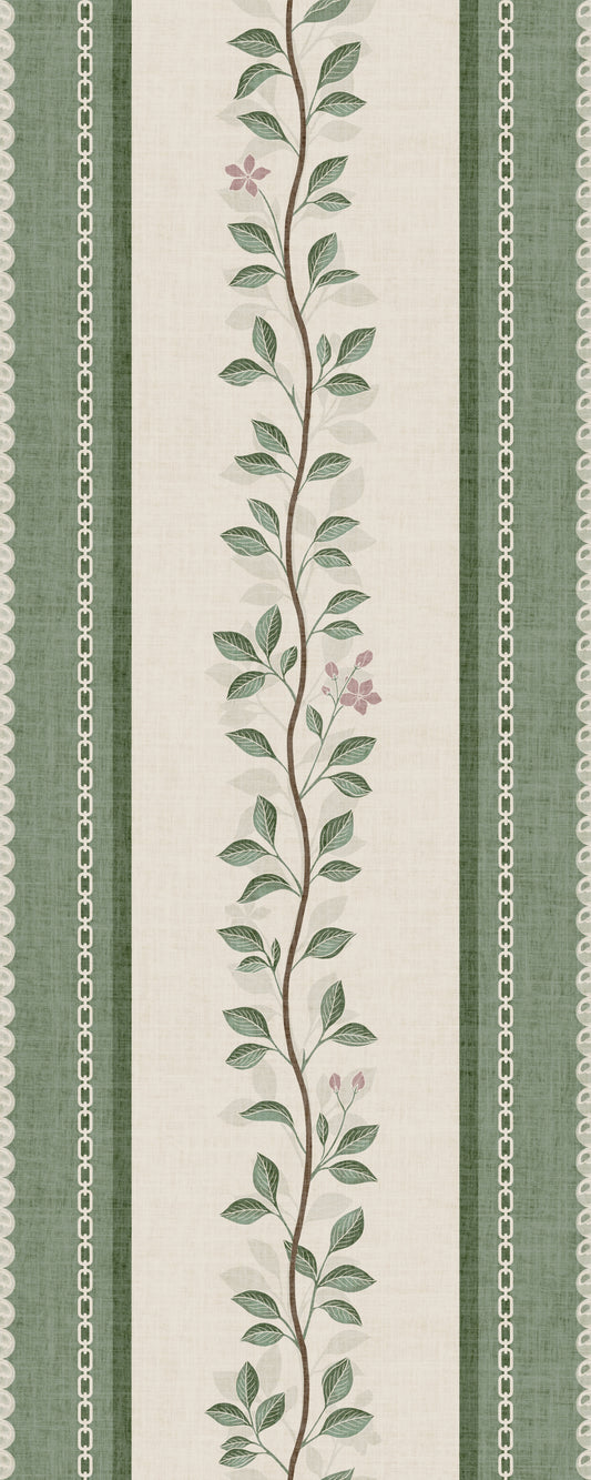 Winding Sage Vine Linen Stripe Wallpaper⁠