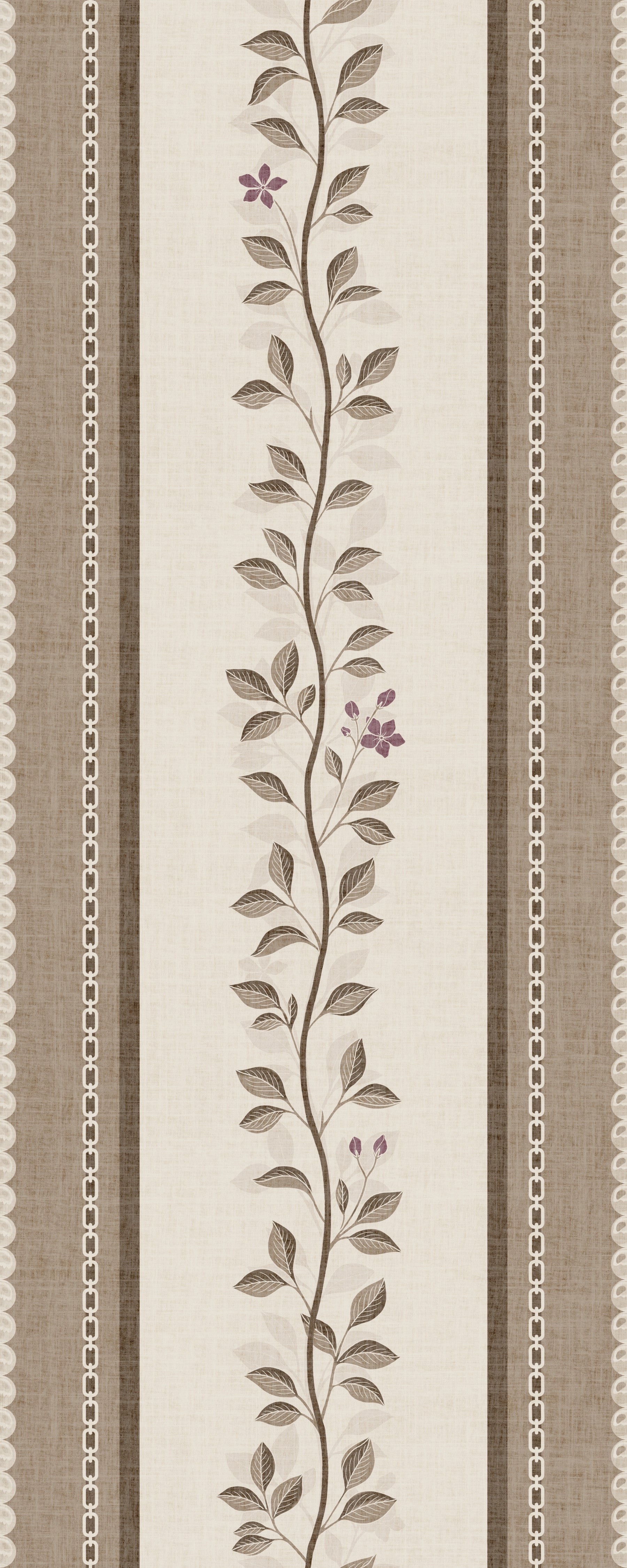 Trailing Vine and Linen Stripe Panel Wallpaper⁠