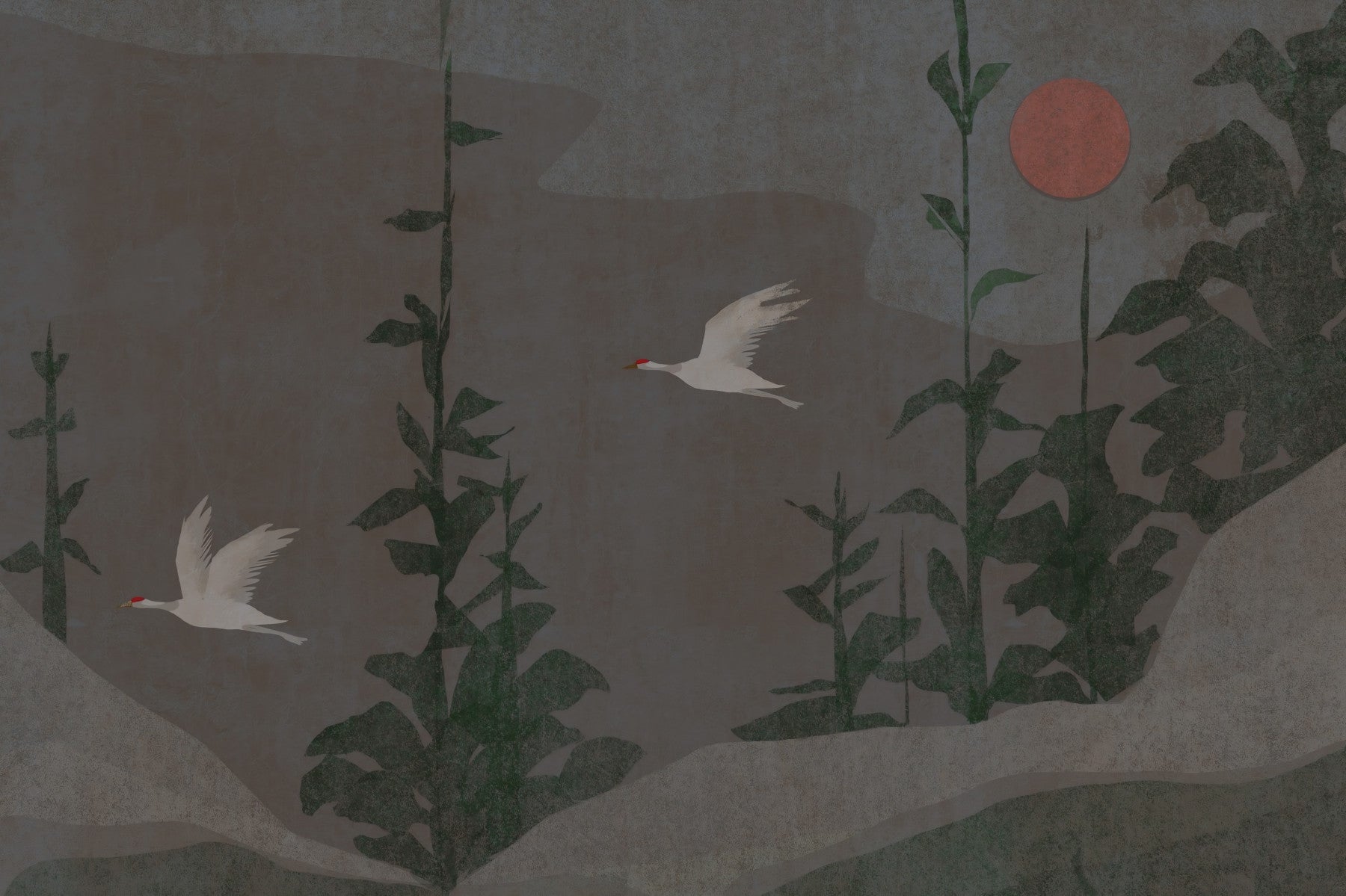Flight of the Red Crowned Cranes Wall Mural