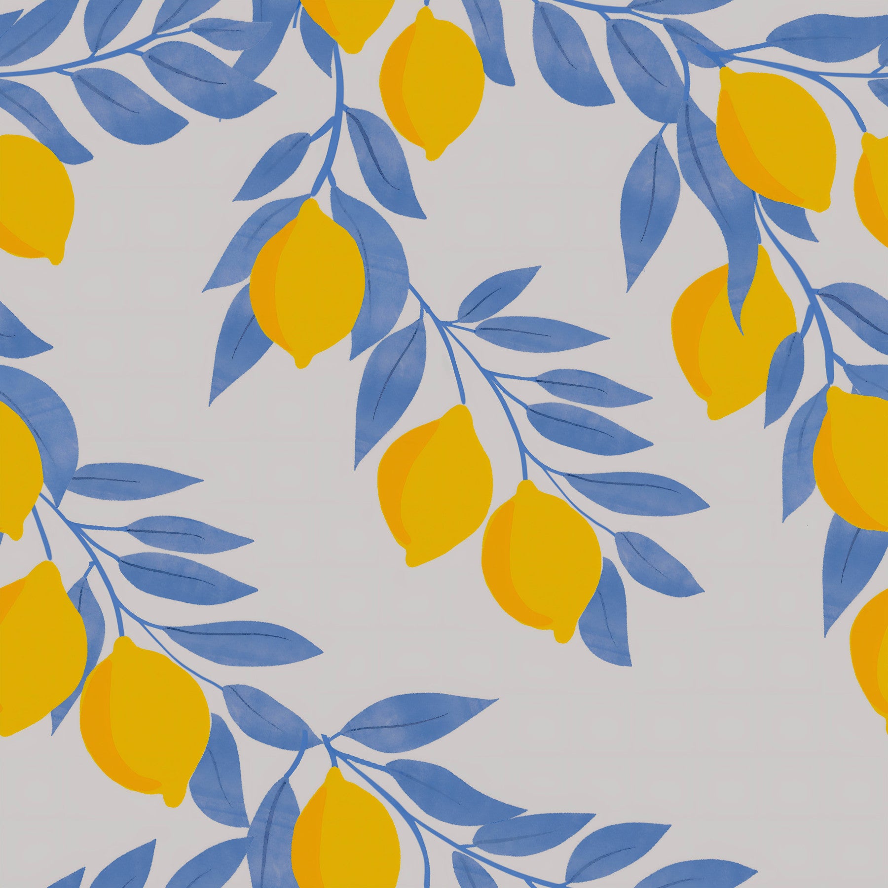 Lemon Branches Blue Leaves Wallpaper⁠