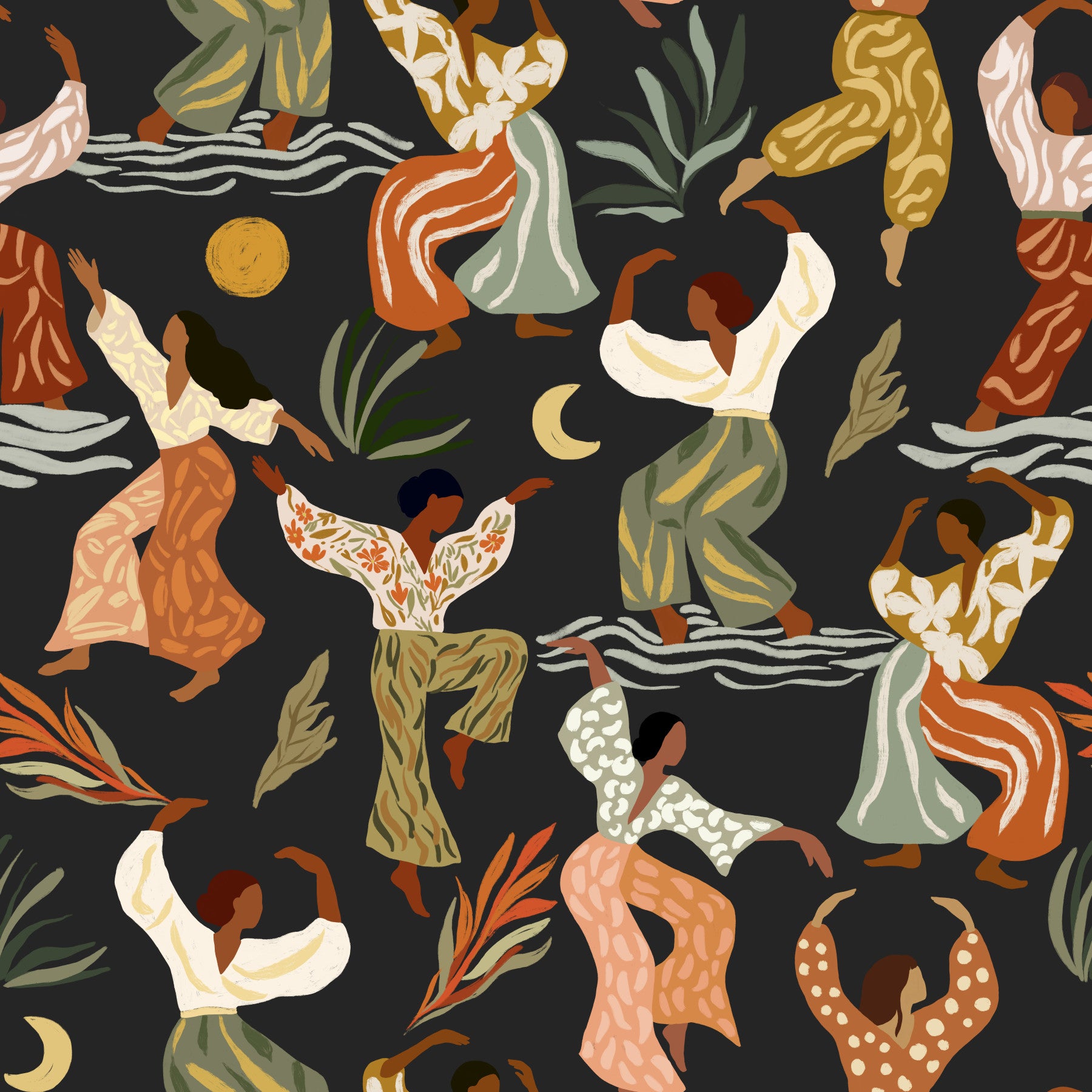 Earthy Boho Rhythms under Sun and Moon Wall Mural