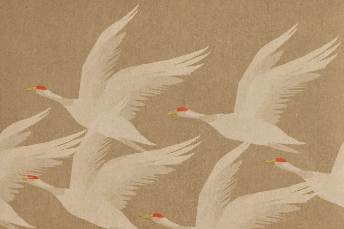 Ascending Cranes in Earthy Ochre Wall Mural in your room — zoomed