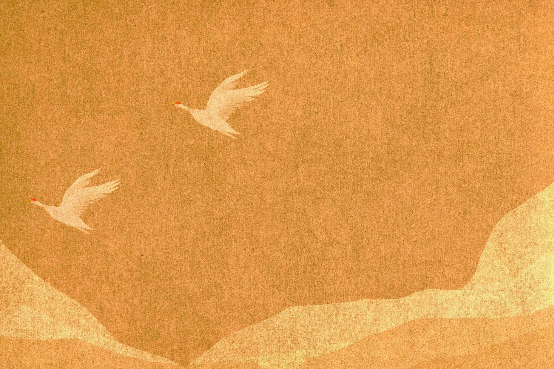 Celestial Golden Cranes over Serene Hills Wall Mural