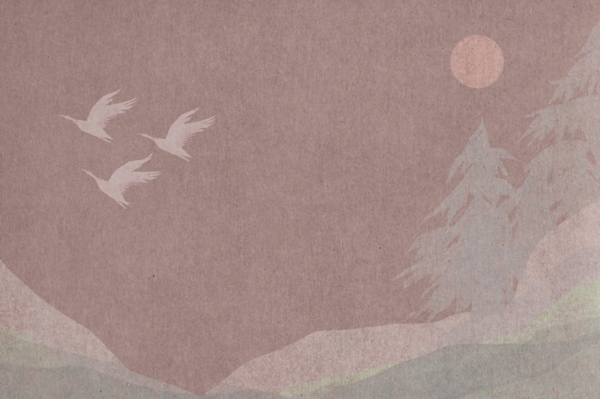 Minimalist Japanese Cranes in Blush Mauve Wall Mural in your room — zoomed