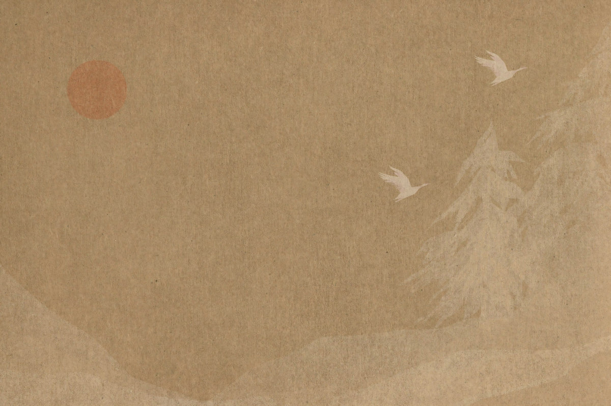 Minimalist Oriental Sun and Pine Trees Wall Mural
