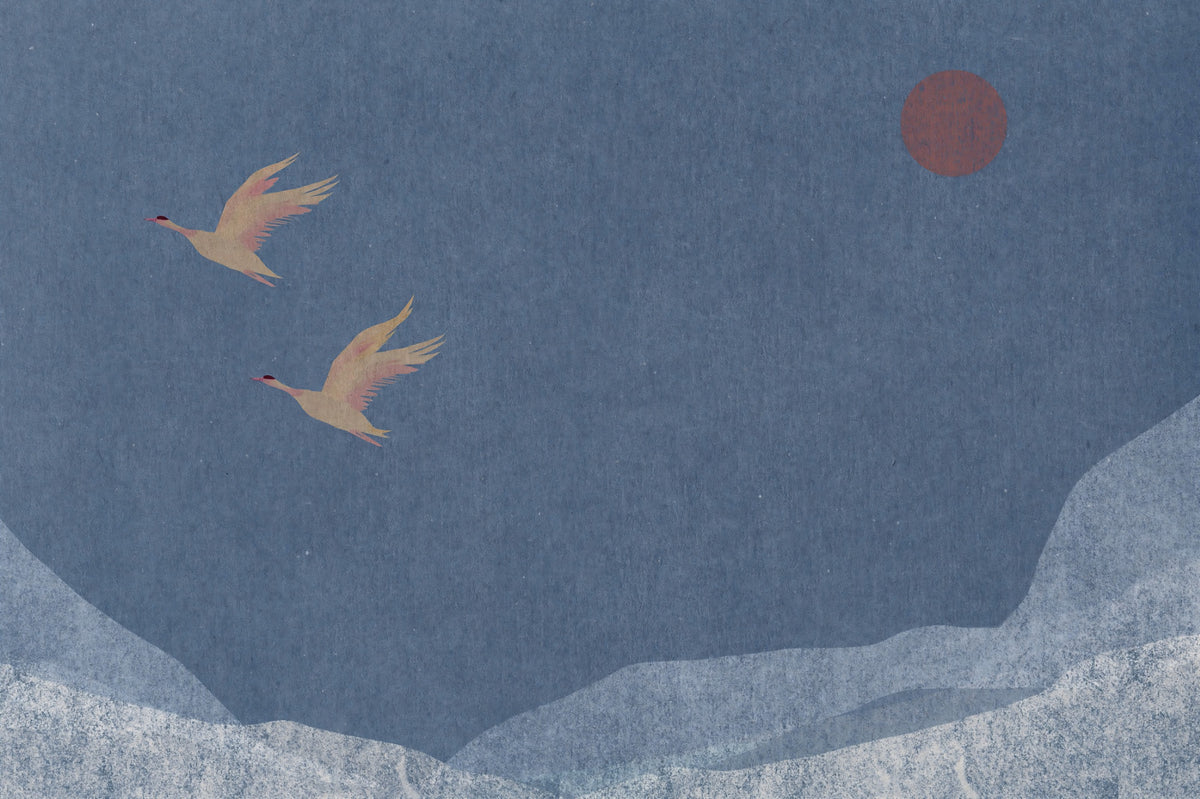 Soaring Birds Over Textured Hills Wall Mural in your room — zoomed