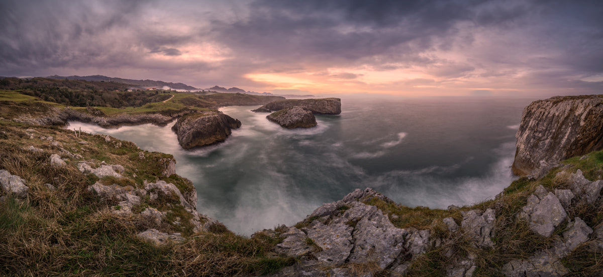 Sunset Coastal Cliffs Panorama Wall Mural in your room — zoomed
