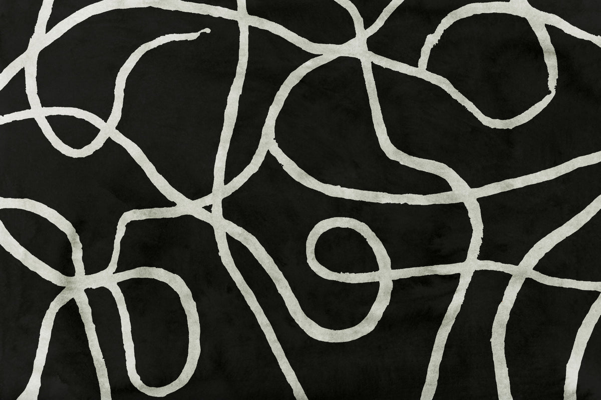 Minimalist Organic Ink Lines on Charcoal Wall Mural