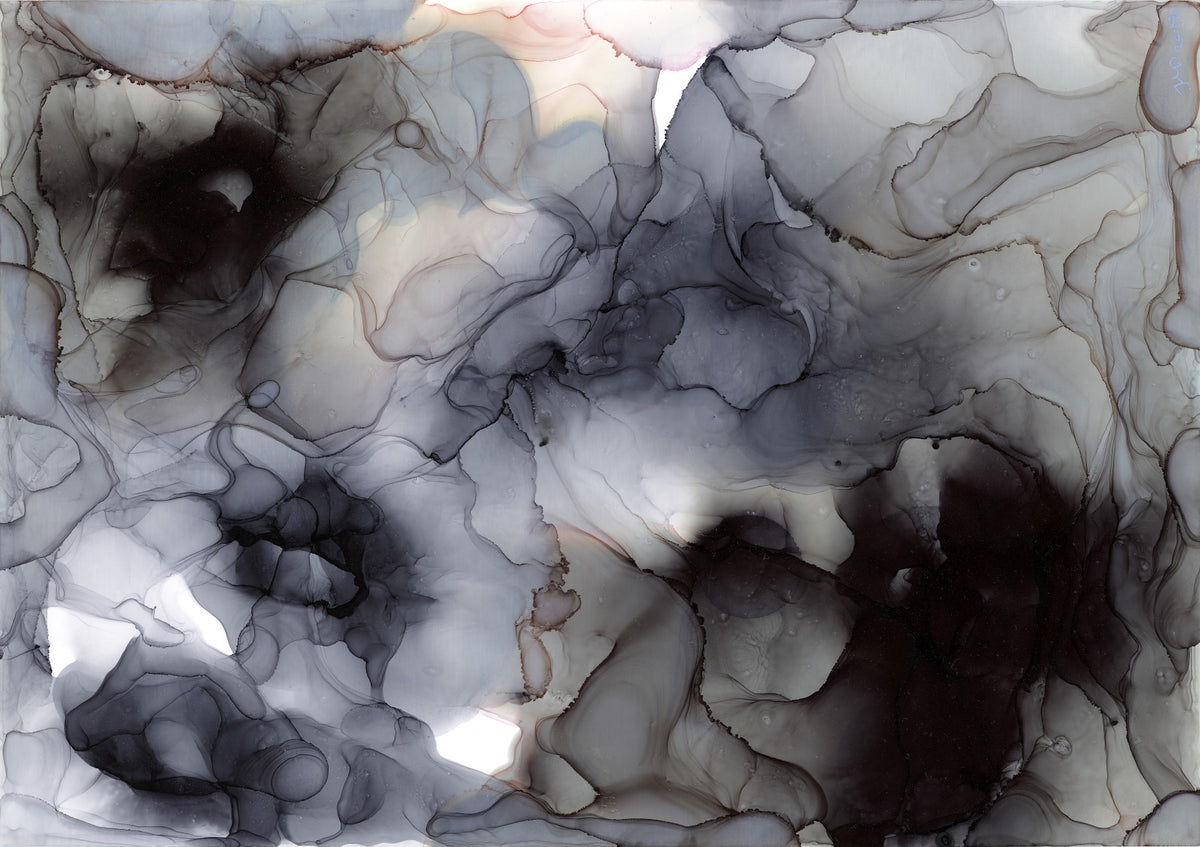 Flowing Obsidian and Blush Mist Wall Mural in your room — zoomed